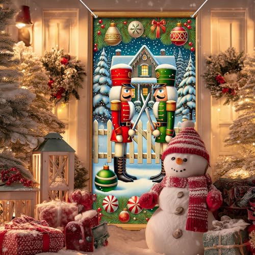 Nutcracker Twins Christmas Door Cover Banner 71x35 Inch - Holiday Decor