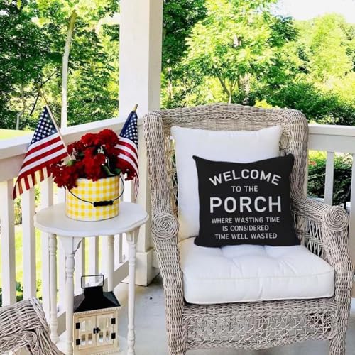 Farmhouse Throw Pillow Cover 18x18 Black - Welcome to the Porch