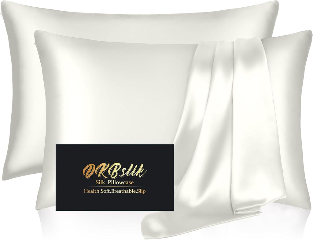 Skiennix Silk Pillowcase Set - Natural Mulberry Silk for Hair & Skin | King Size, Ivory, 2-Pack