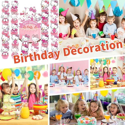 25 Pcs Pink Anime Birthday Cake & Cupcake Toppers Set