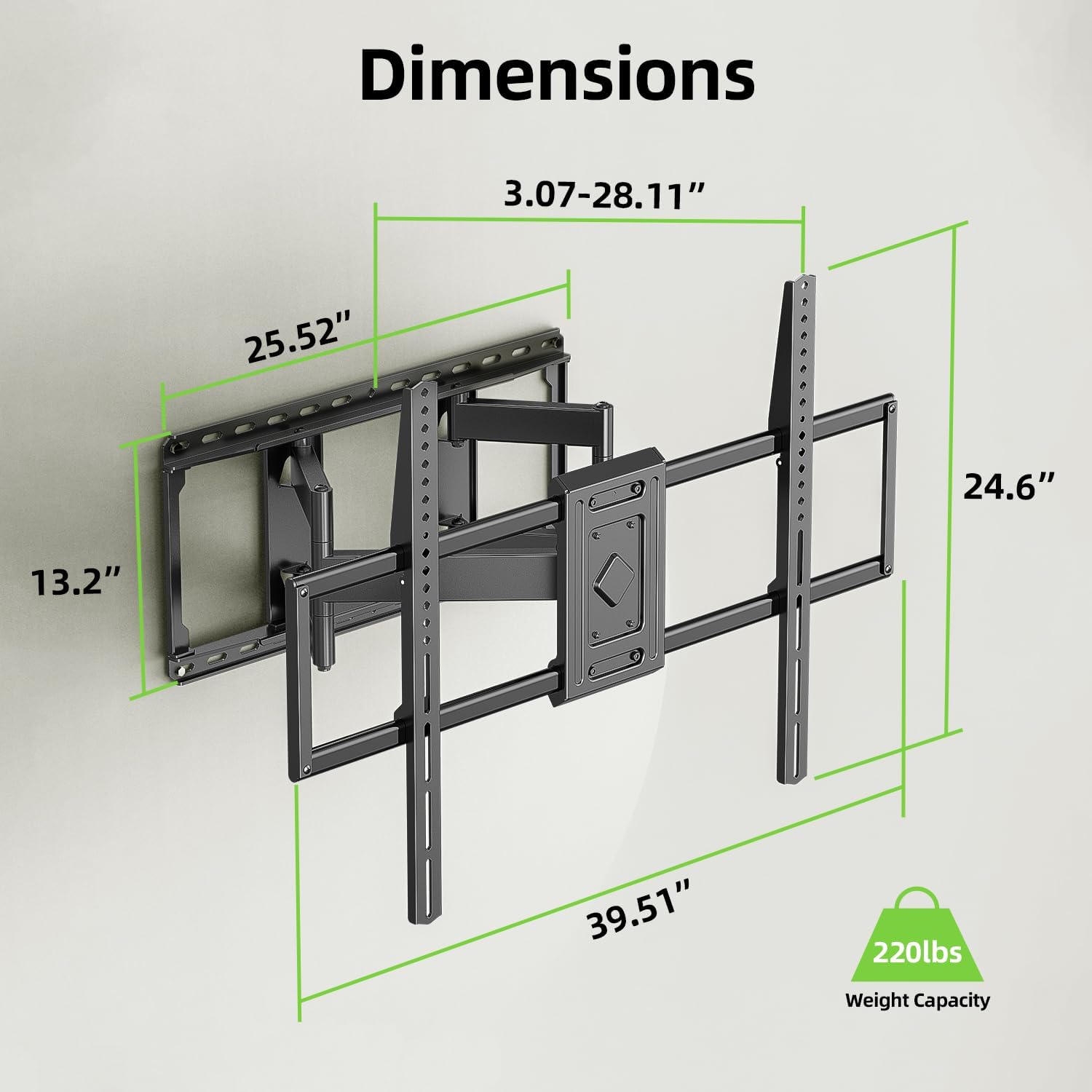 USX MOUNT Heavy Duty Full Motion TV Wall Mount - Supports 60-120 Inch TVs Up to 220lbs | 28" Extension, Max VESA 900x600mm