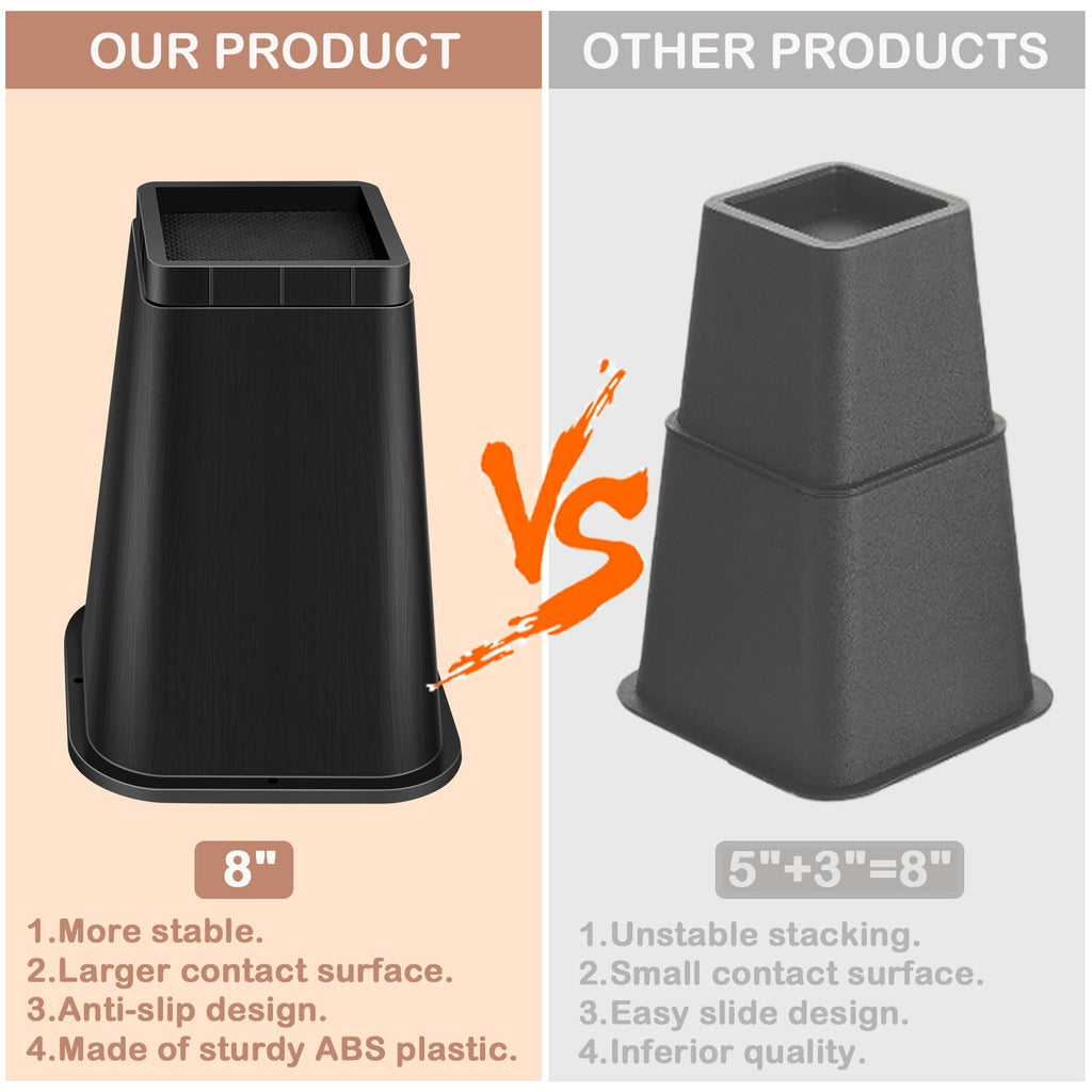 shouwuhho Bed Risers 8 Inch Heavy Duty, Furniture Risers Lifts 12" 8" 4" for Table, Desk Leg, Sofa, Couch, Adjustable Bed Frame Risers Supports Up to 6,000 Lbs, Black, 6 Pack