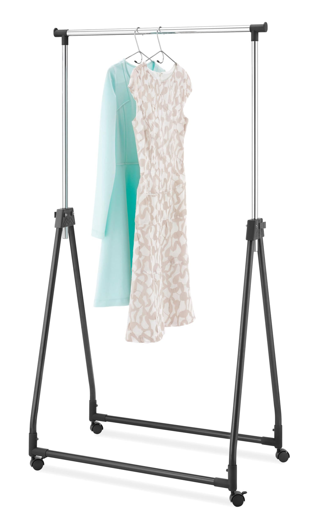 Whitmor Folding Garment Rack - Rolling Clothes Hanger - Adjustable Height - Black