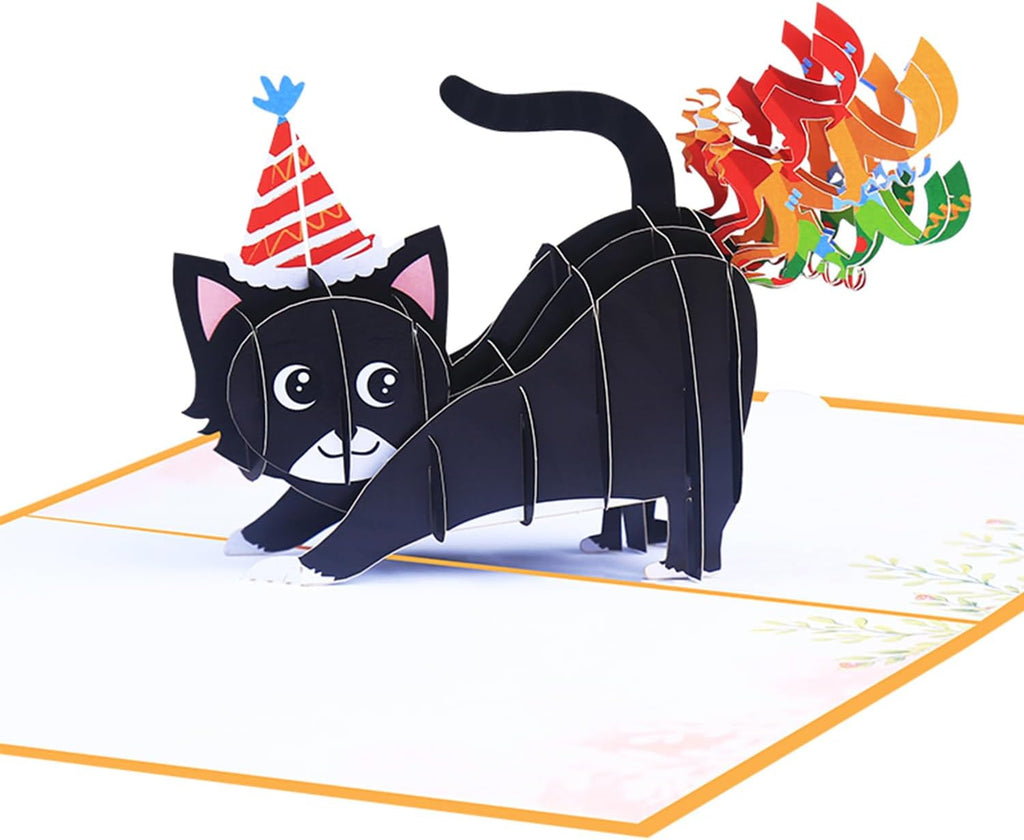 ROBBEAR Funny Cat Pop-Up Birthday Card - 3D Handmade Gift for Cat Lovers | Perfect for Adults & Kids