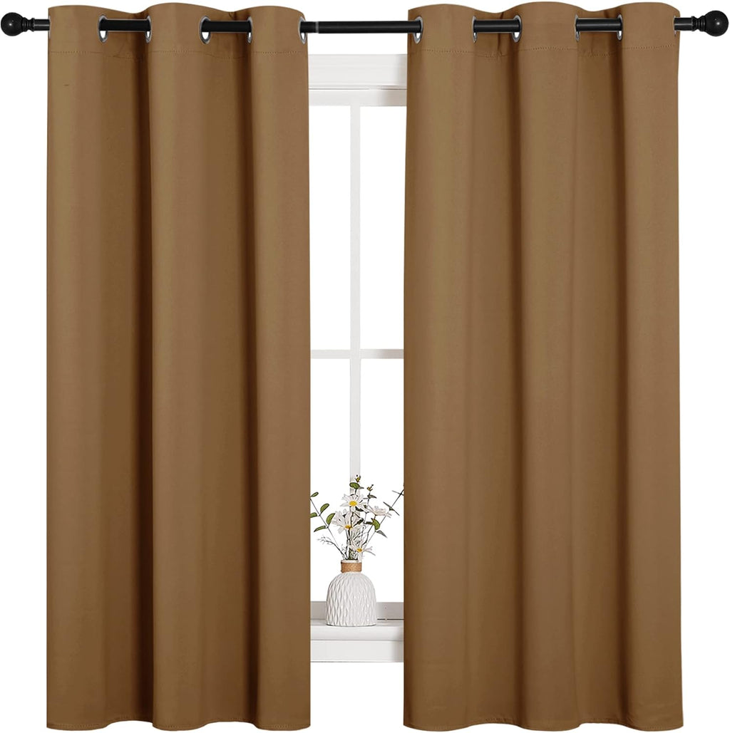 NICETOWN Blackout Curtains - Noise Reducing & Draft Blocking | 63-Inch Length, 2 Panels in Gold Brown