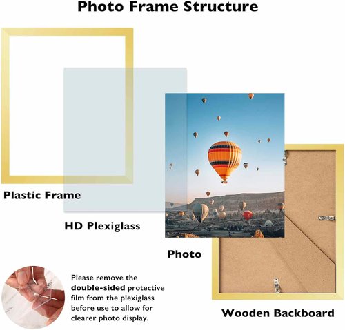 JCJMY 8x9 Gold Picture Frame - Versatile Wall Hanging or Tabletop Display with Shatter-Resistant Plexiglass