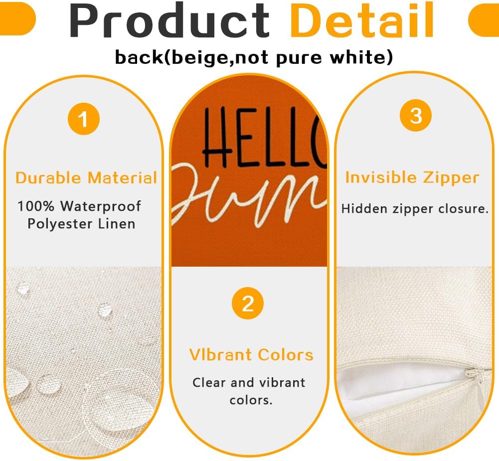 RABUSOFA Fall Pillow Covers - 18x18 Inch Waterproof Cushion Cases | Thanksgiving Pumpkin Patch Design