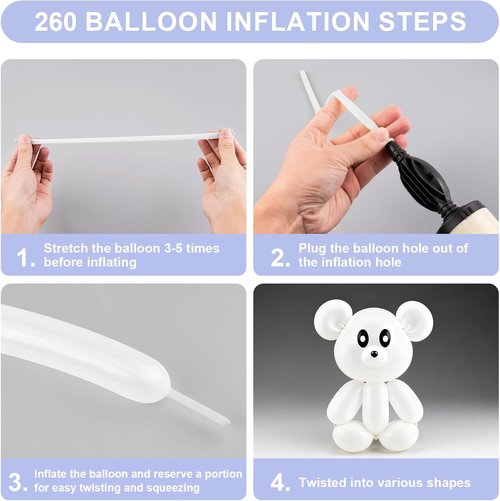 260 Premium Long Skinny Latex Balloons by [Brand Name] - 100 PCS White for Twisting & Party Decor