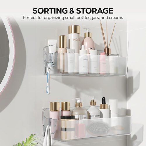 Nieifi Adhesive Wall Shelf, Shower Shelves 2 Pack, Shower Organizer for Bathroom Organization, Clear