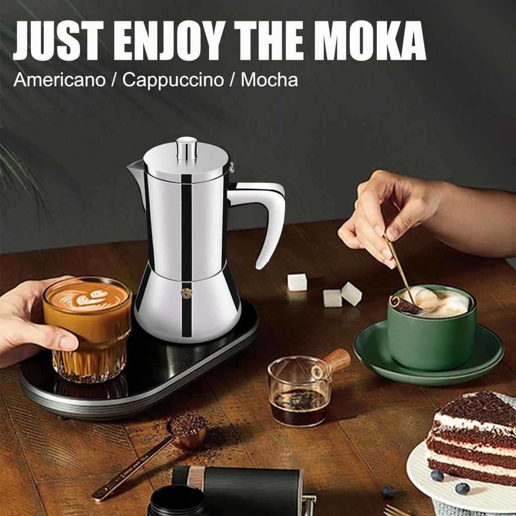 DITOSH 4 Cup Thickened 304 Stainless Steel Moka Pot Stovetop Espresso Maker Cafeteras Italian Percolator Espress Makers Capable Greca Mocha Coffee Machine for Induction Home and Camping 200ml 6.6oz
