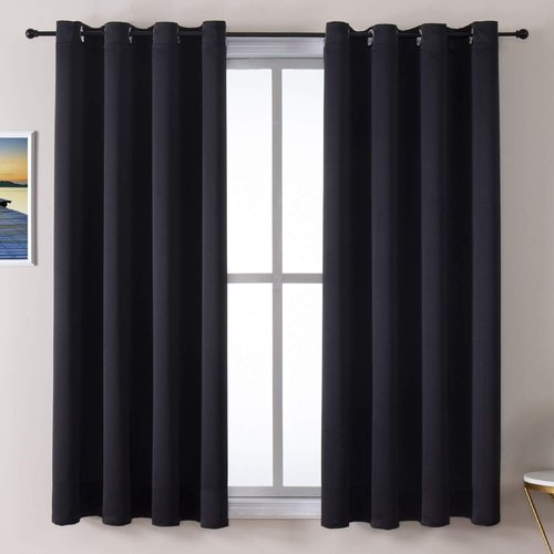 ChrisDowa Blackout Curtains - Thermal Insulated Room Darkening Panels for Bedroom & Living Room | Black, 52 x 63 Inch