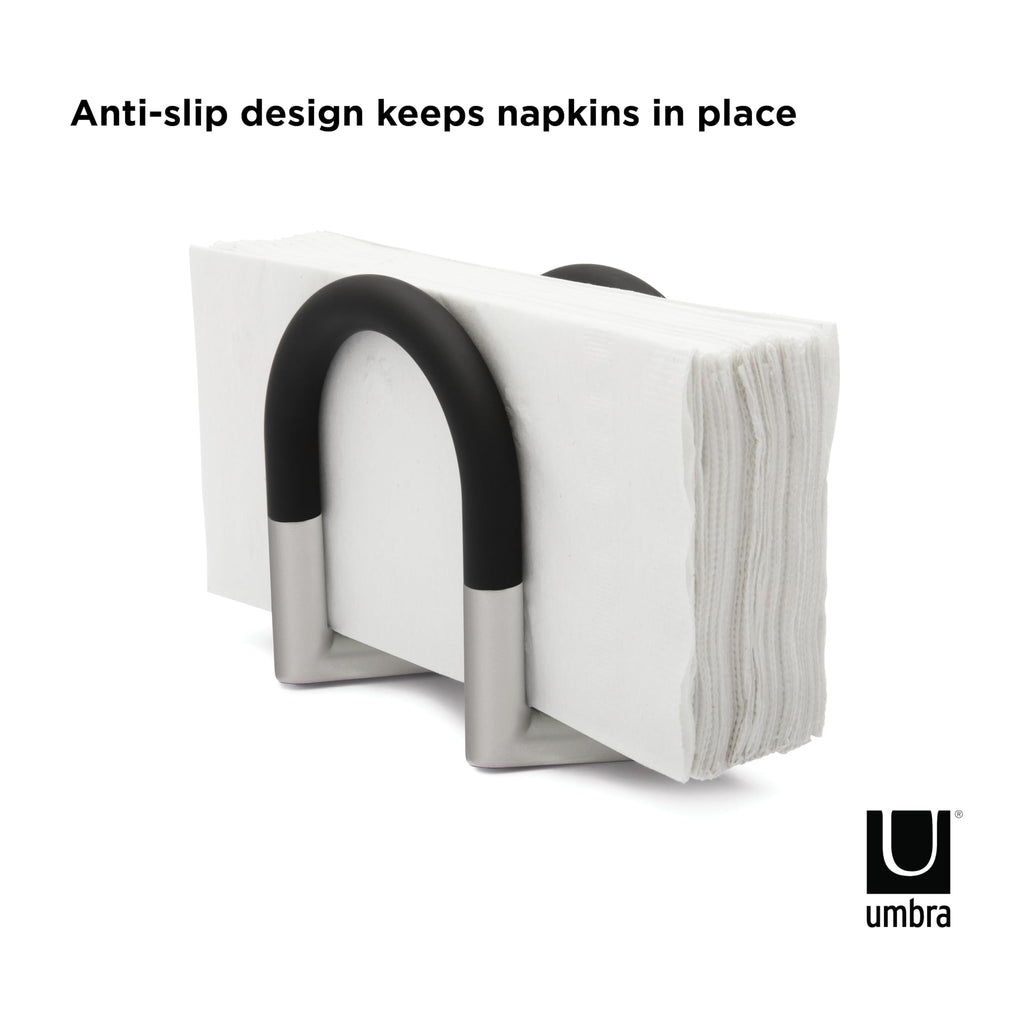 Umbra Swivel Napkin Holder With Dual Chrome Soft Touch Swivels - Heavy-Duty Kitchen & Dining Room Paper Storage - Stores a Bulk Amount of Napkins and Accommodates Any Amount, Black/Nickel