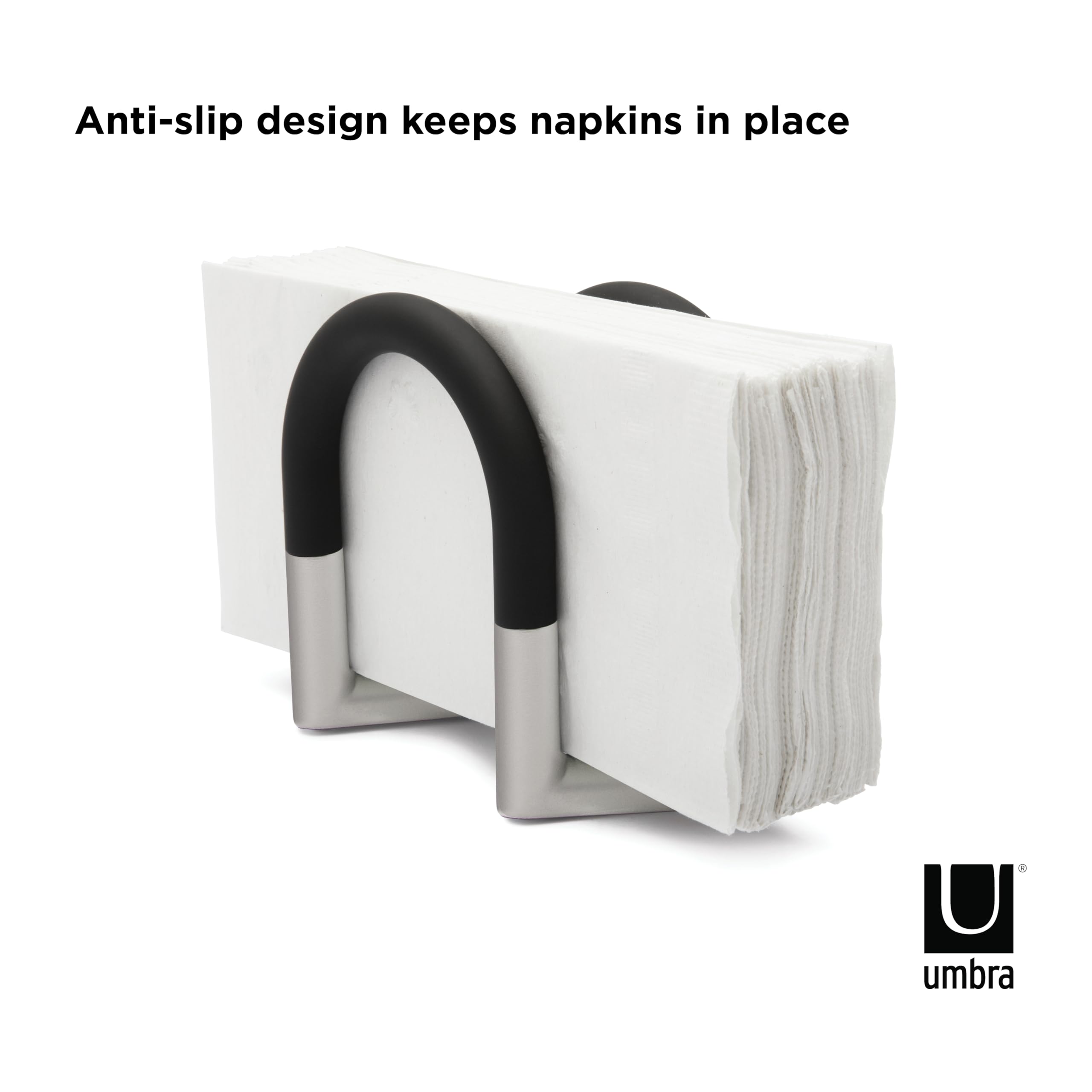 Umbra Swivel Napkin Holder With Dual Chrome Soft Touch Swivels - Heavy-Duty Kitchen & Dining Room Paper Storage - Stores a Bulk Amount of Napkins and Accommodates Any Amount, Black/Nickel
