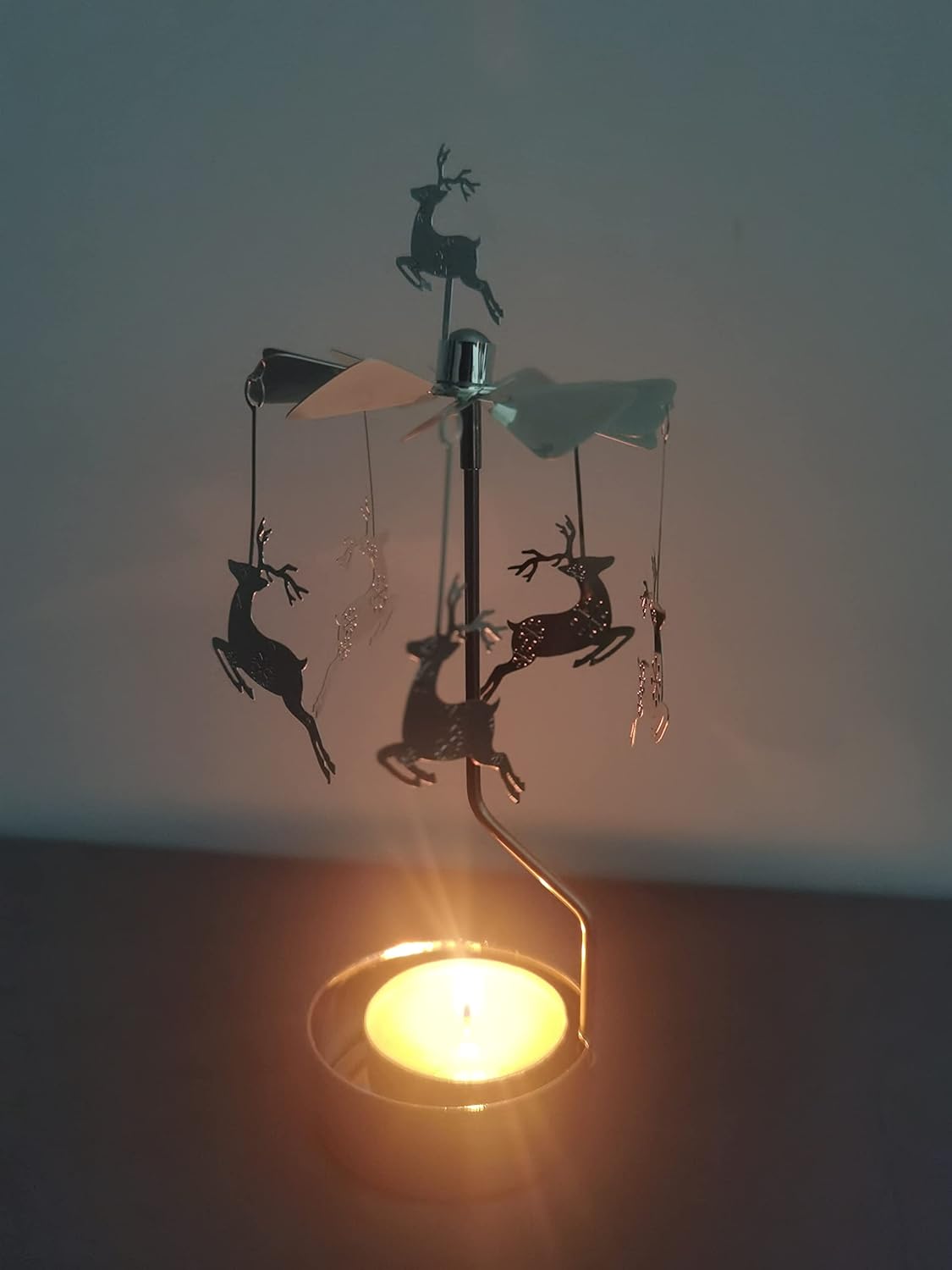 Skiennix Rotary Candle Holder - Spinning Metal Design | Small Christmas Elk Gift