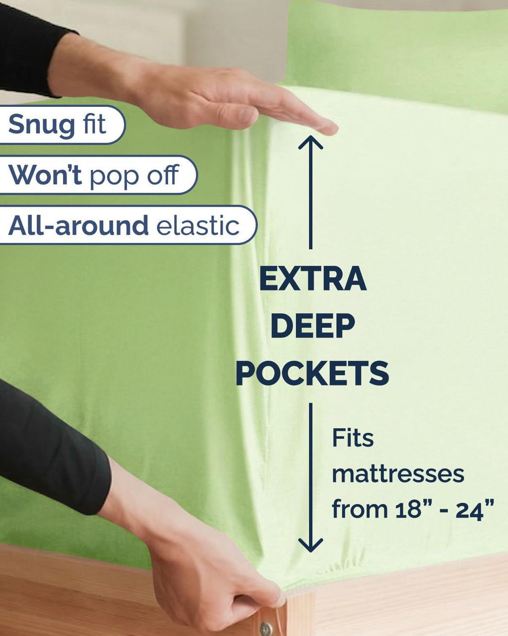 Skiennix Extra Deep Twin XL Sheet Set - 4 Piece Breathable Cooling Bedding - Soft Wrinkle-Free Light Sage