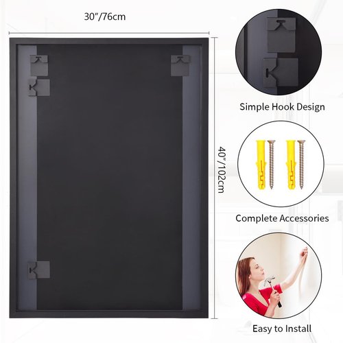 Koonmi Black Mirrors for Wall, 30x40 Inch Bathroom Mirror, Rectangular Wall Mirror for Living Room Bedroom Bathroom, Hangs Horizontally or Vertically