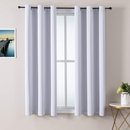 ChrisDowa Room Darkening Curtains - Thermal Insulated Blackout Panels for Bedroom & Living Room (Greyish White, 38W x 45L)