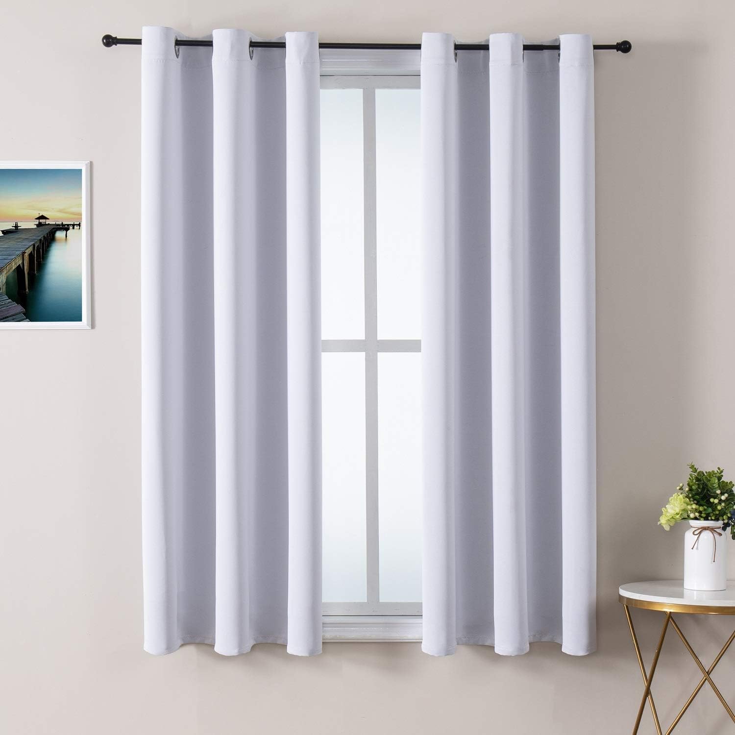 ChrisDowa Small Window Curtains - Grommet Thermal Insulated Room Darkening Panels | 40 Inch, Greyish White (2 Pack)