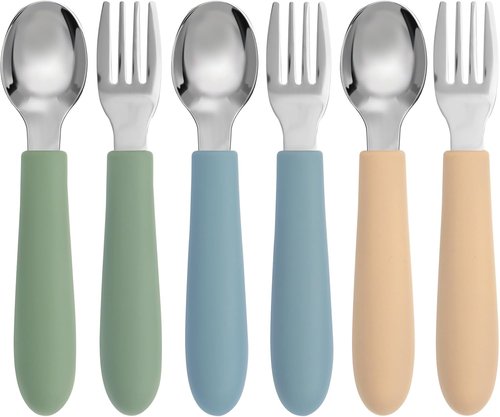 Eascrozn Toddler Utensils Set - 6 Pack Kids Forks and Spoons with Silicone Handles | Safe 18/8 Stainless Steel, BPA Free