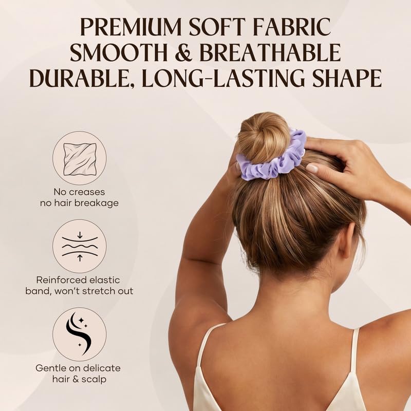 Satin Scrunchies 6-Pack - Gentle Silk-Touch Hair Ties for Women