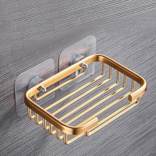 Gold Stainless Steel Soap Holder - Wall-Mounted, Drill-Free Bathroom Storage