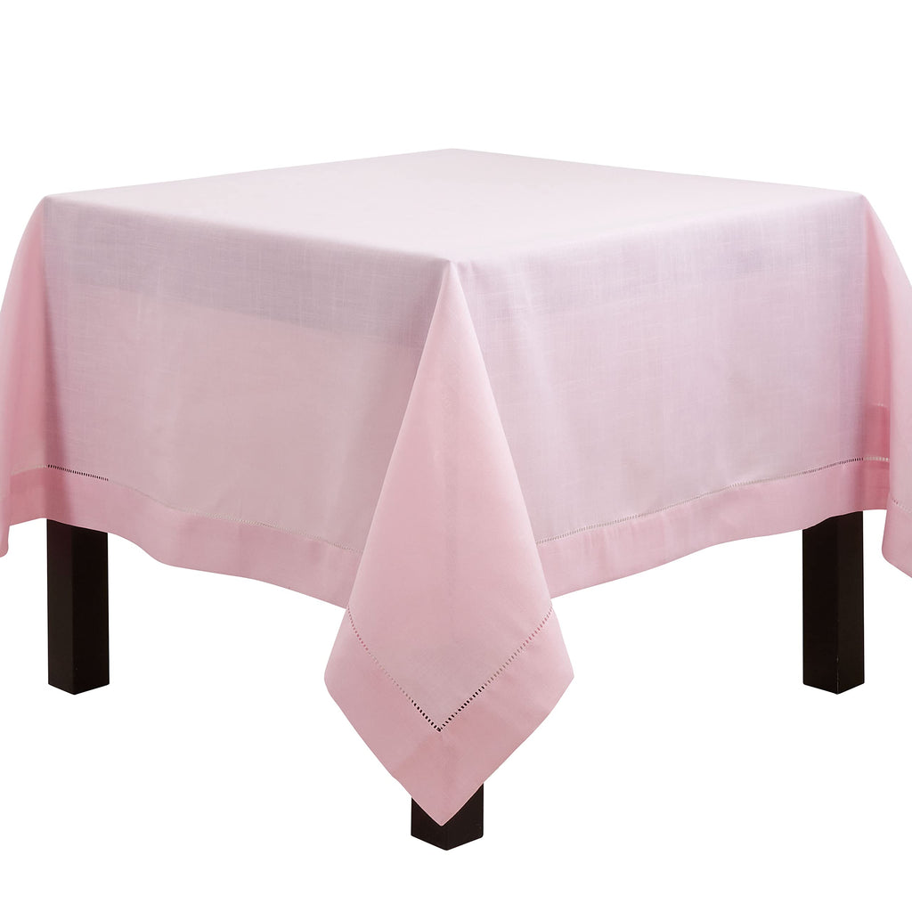 SARO LIFESTYLE Rochester Collection Hemstitched Border Tablecloth, 72", Pink