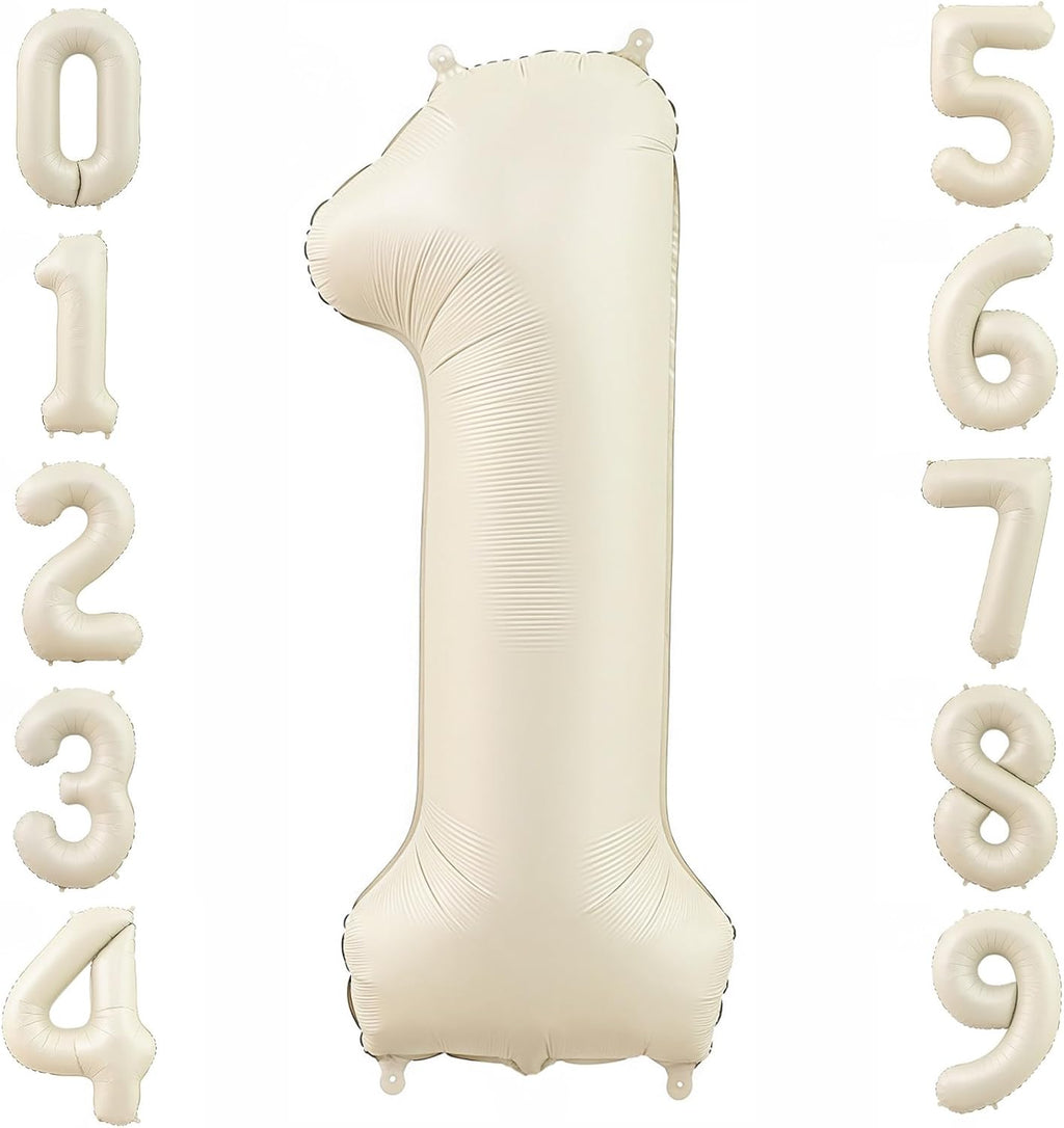 Skiennix Cream White Number 1 Balloon - 40 Inch Helium Mylar for Birthday Party Decoration
