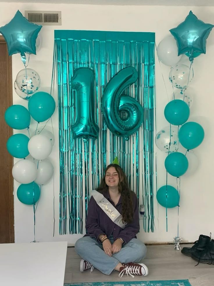Number 0 Balloons - 40 Inch Blue-Green Birthday Decorations for Milestone Events & Baby Showers