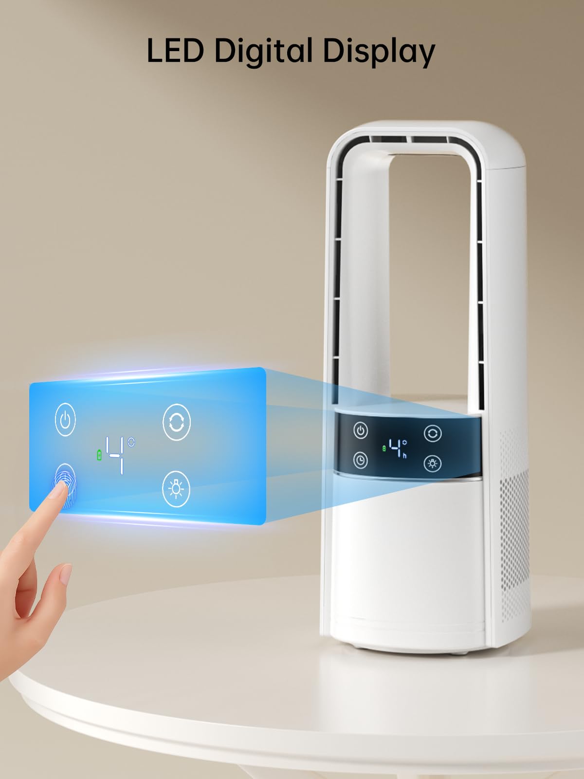 Desk Fan Bladeless, 120° Oscillating Fan Rechargeable, Quiet Fan with Night Light, Smart LED Touch Control, 4 Speed & 9H Timer, Small Table Fan, Auto Display Off, Ideal for Home, Office, Study Room