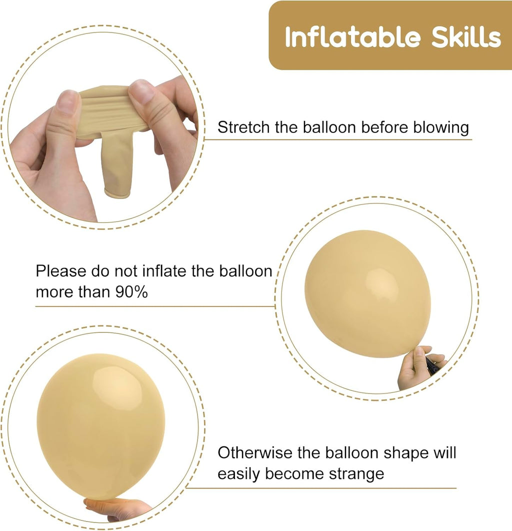 RUBFAC Light Brown Latex Balloon Kit - 129pcs in Various Sizes for Birthday, Baby Shower & Wedding Decor