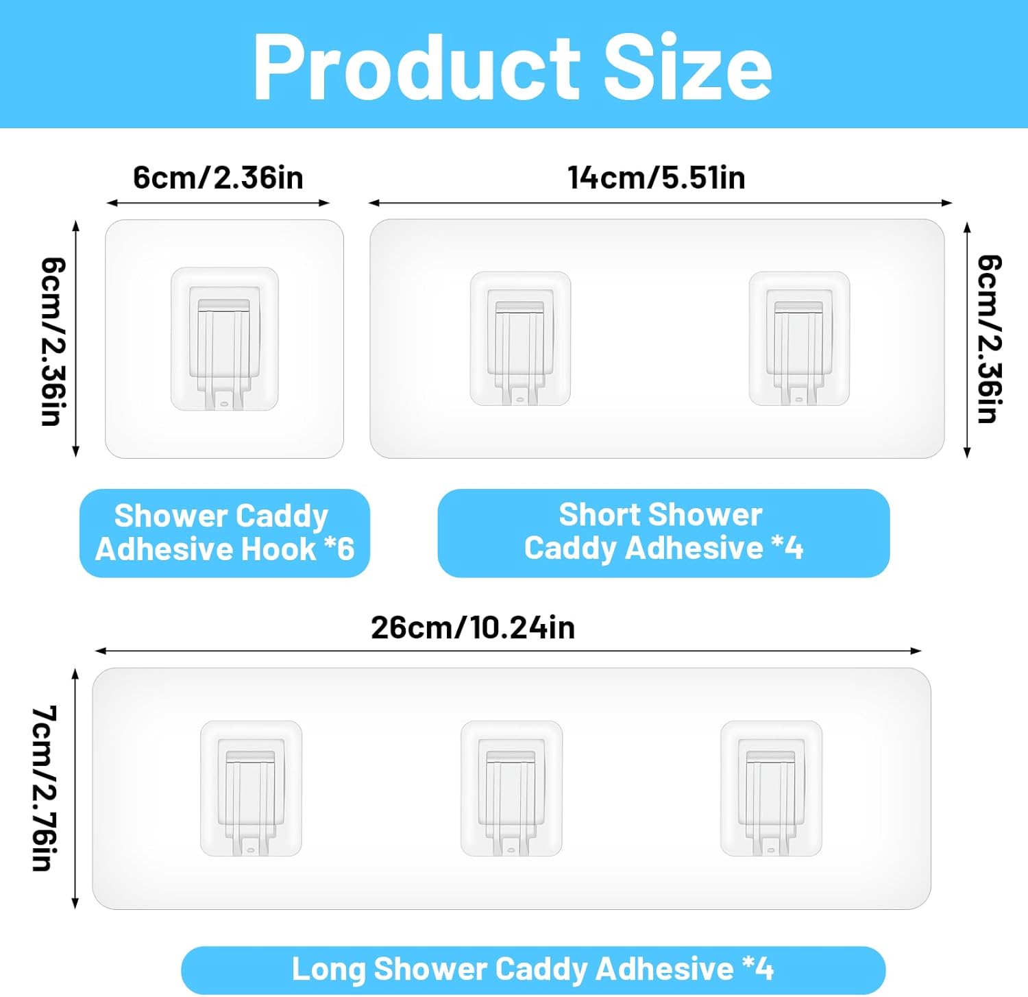 Skiennix Shower Caddy Adhesive Hooks - Waterproof, Strong Adhesive, No Drilling - 14 Pack