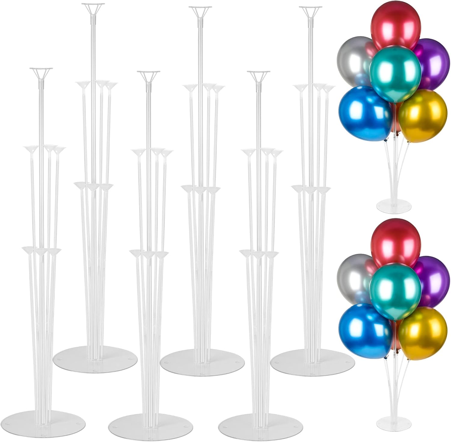 Voircoloria Balloon Stand Kits - 6 Sets with Sticks & Base for Graduation, Birthday, Baby Shower Decor