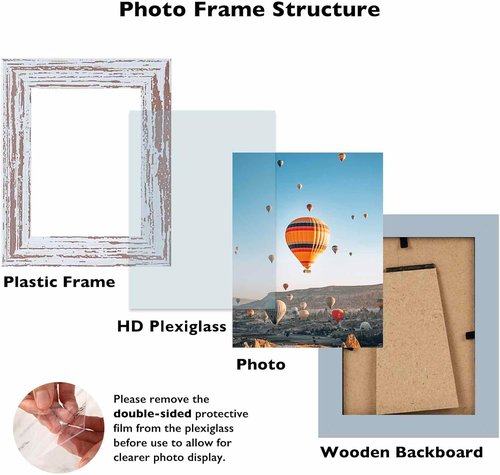 JCJMY 3x4 Picture Frame - Rustic White Wall Hanging & Tabletop Display | Shatter-Resistant Plexiglass
