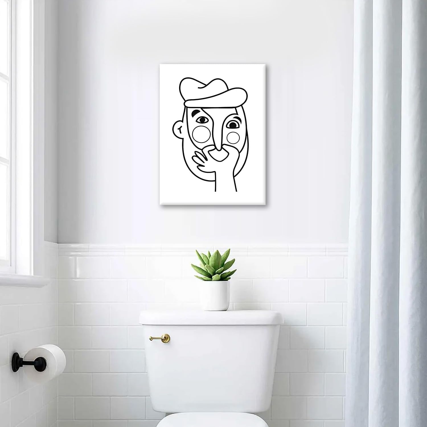 RUURUU Framed Black and White Bathroom Canvas Art - Modern Abstract Prints for Guest Toilets | 12x16 Inches
