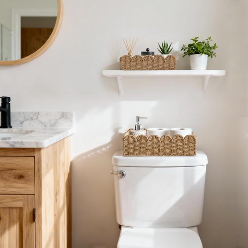 Dahey Toilet Paper Storage Basket - Woven Paper Rope Design with Scalloped Edge | 2 Pcs for Bathroom & Home Decor
