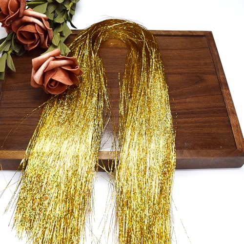 FOONEA 2000 Strands Christmas Tinsel Icicles, 19.8" Gold Mylar Foil