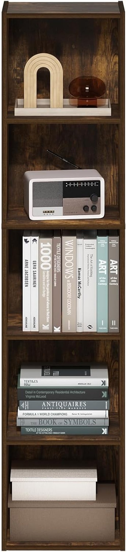 Furinno PASIR 5-Tier Modern Bookshelf - Open Shelves Bookcase in Amber Pine | Easy Assembly for Home & Office