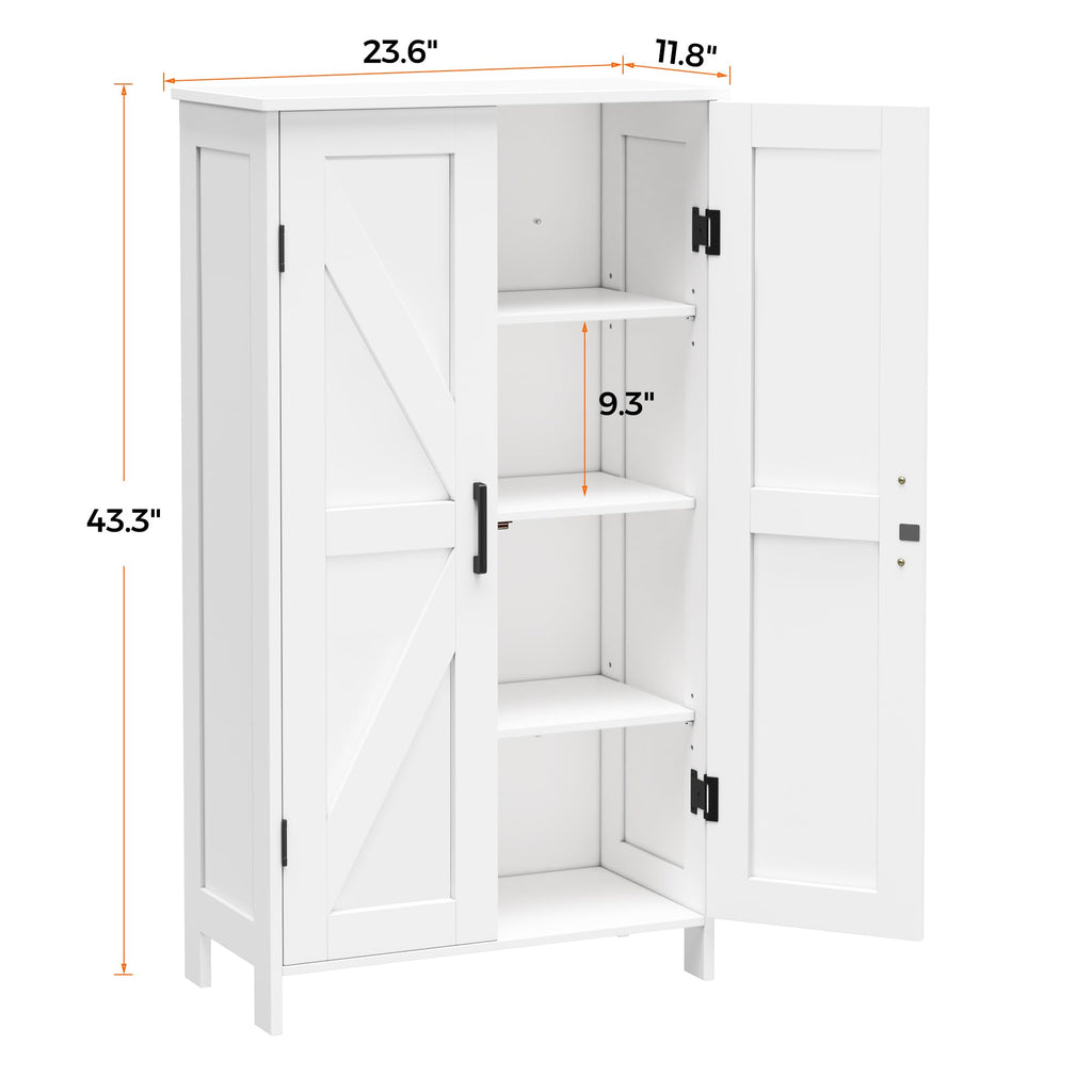 Homleke Farmhouse Bathroom Cabinet with Adjustable Shelves, Free-Standing Storage Cabinet with Barn Doors, for Kitchen, Living Room, Dining Room, Entryway, White