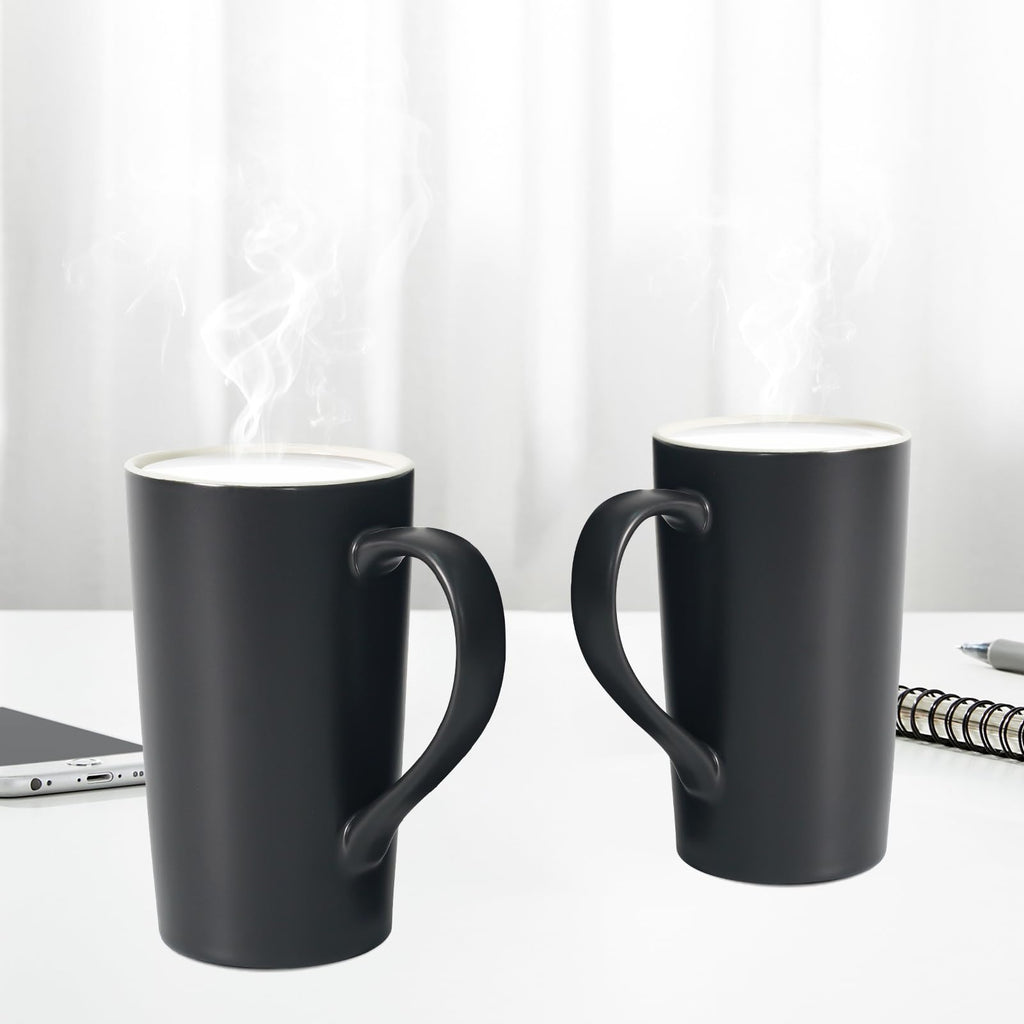 Momugs 20 OZ Large Ceramic Coffee Mug Simple Pure Black Mug Set of 2 Plain Tall Milk Tea Coffee cups with Handle for Office Home as A Gift for Dad Mom Friends
