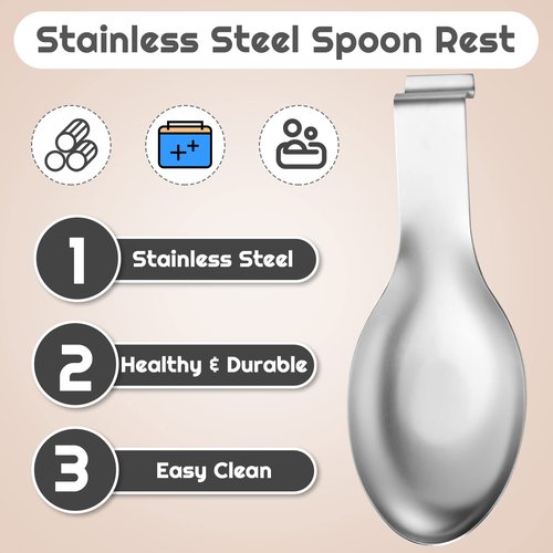 Nuanchu 20 Pcs Stainless Steel Spoon Rest Spatula Ladle Holder Spoon for Stove Top Heavy Duty Spatula Holder for Countertop Dishwasher Safe Utensil Rest for Kitchen, 3.8 x 9.6" (Silver)