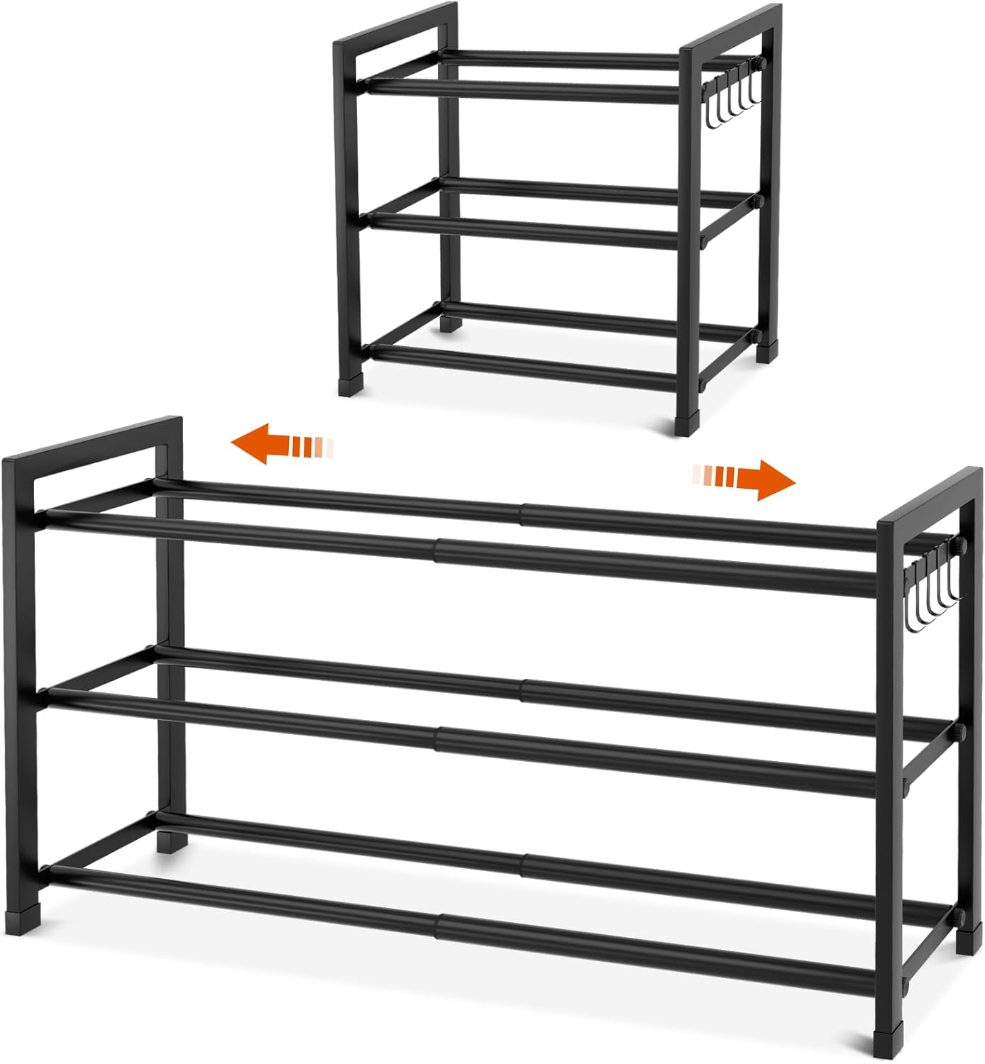 Skiennix Expandable Shoe Rack - Adjustable Metal Organizer for 12 Pairs | 3-Tier Free Standing Design, Black