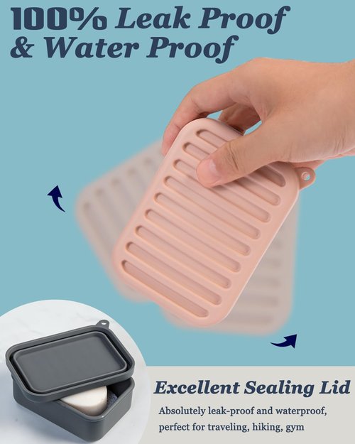 HighHerz Superior Leak-Proof Silicone Travel Soap Case, Portable Soap Container with Draining Layer, Durable Soap Box, Shatter-Proof Soap Holder for Bathroom, Gym, Travel Size Toiletry (Blue)
