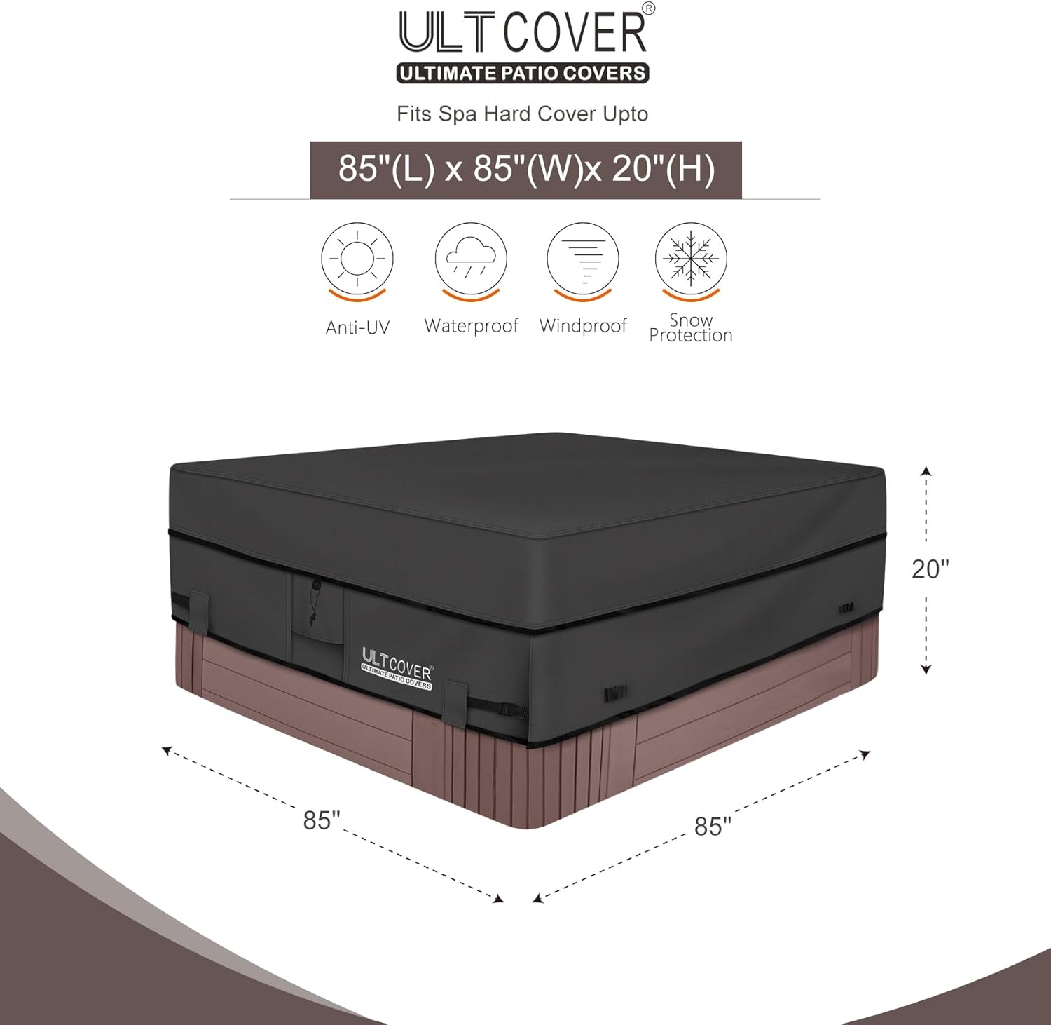 ULTCOVER Waterproof Hot Tub Cover - Durable 600D Polyester, 85 x 85 Inch, Black