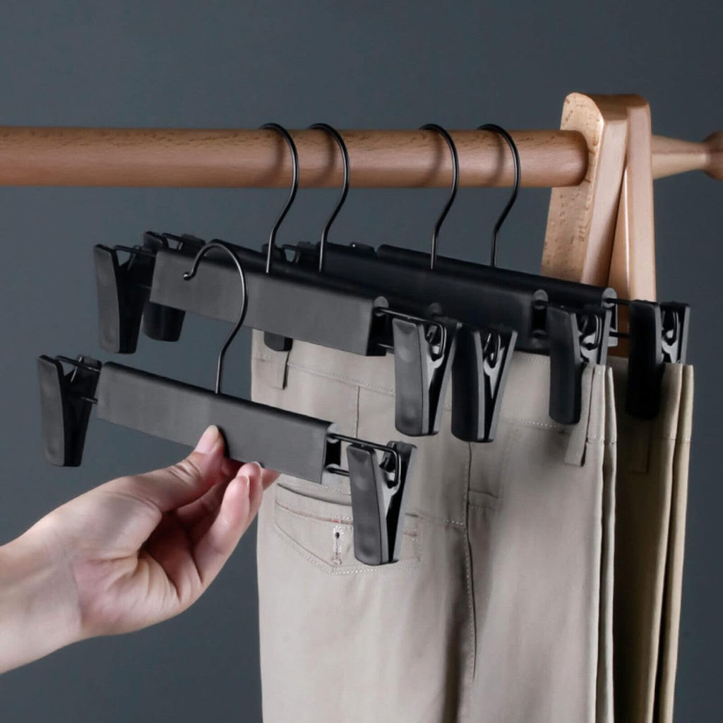 Northern Brothers Pants Hangers - 10 Pack Black Plastic Clips | Adjustable, Non-Slip, Space-Saving Design for Pants & Skirts
