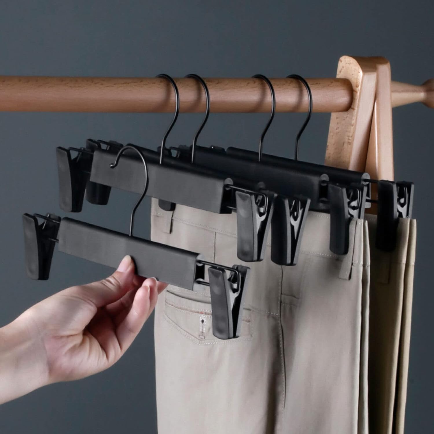 Northern Brothers Pants Hangers - 10 Pack Black Plastic Clips | Adjustable, Non-Slip, Space-Saving Design for Pants & Skirts