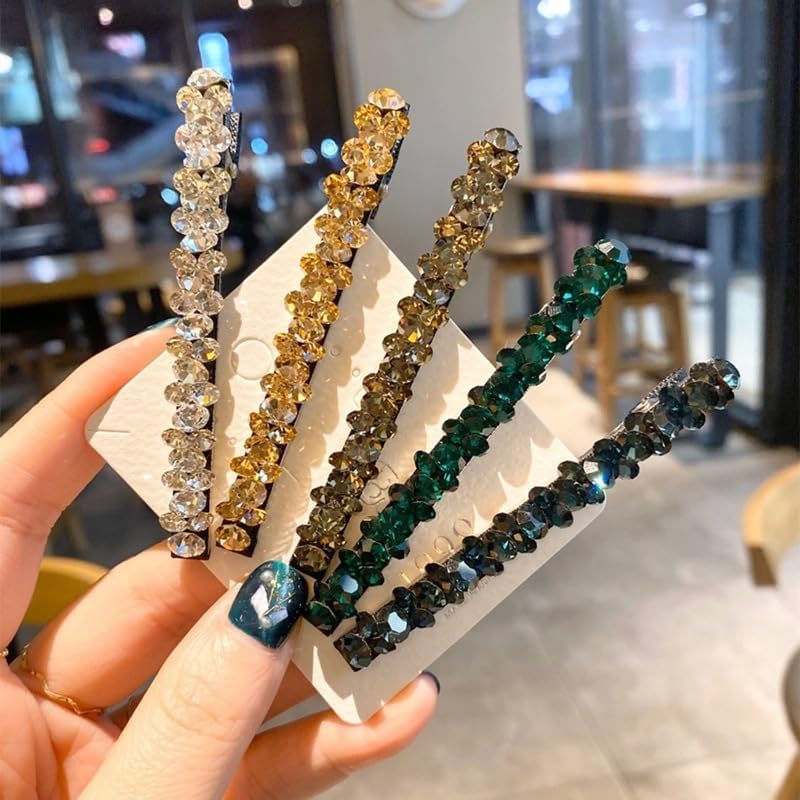 Czhotg Green Rhinestone Hair Barrettes 2-Pack Sparkle Crystal Alligator Clips