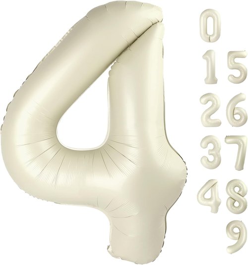 40 Inch Large Number Balloon - Cream White 4 Balloon for Birthday Parties & Graduations | Wedding Supplies