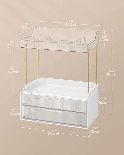 SONGMICS 4-Layer Makeup Organizer, Skincare Organizer, 4 Dividers, Anti-Slip Design, Bathroom Counter Organizer, Versatile for Vanity Bedroom Kitchen, 7.8 x 12.5 x 15.4 Inches, Transparent UJKA021W02