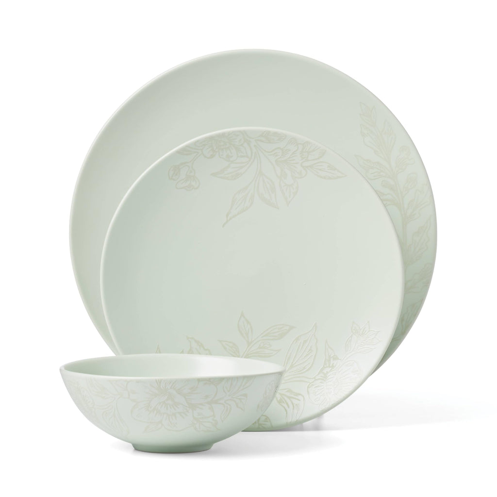 Oneida 897395 Roseto 12-Piece Dinnerware Set, Soft Sage