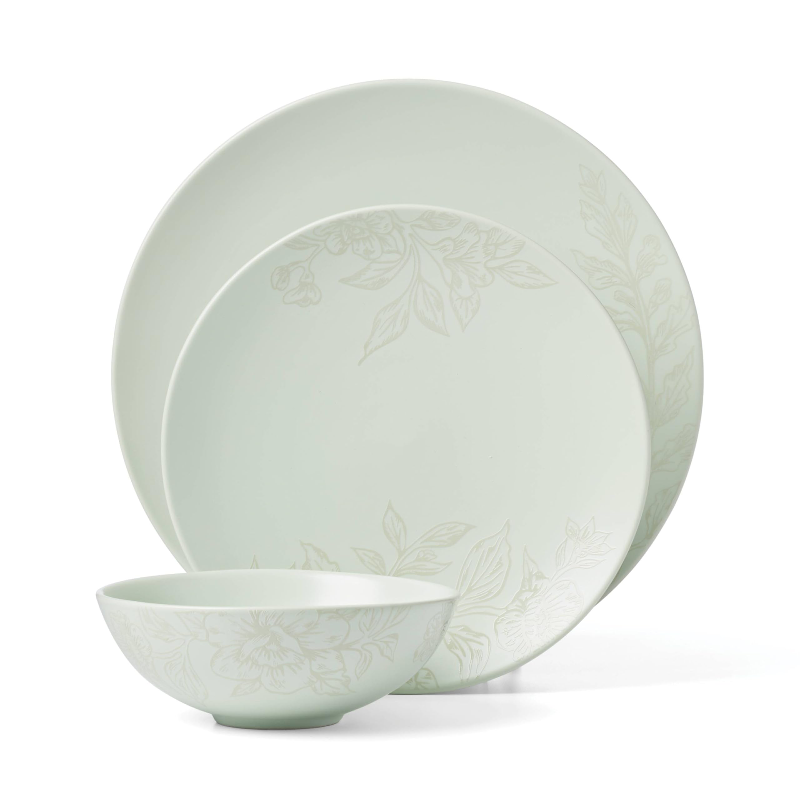 Oneida 897395 Roseto 12-Piece Dinnerware Set, Soft Sage